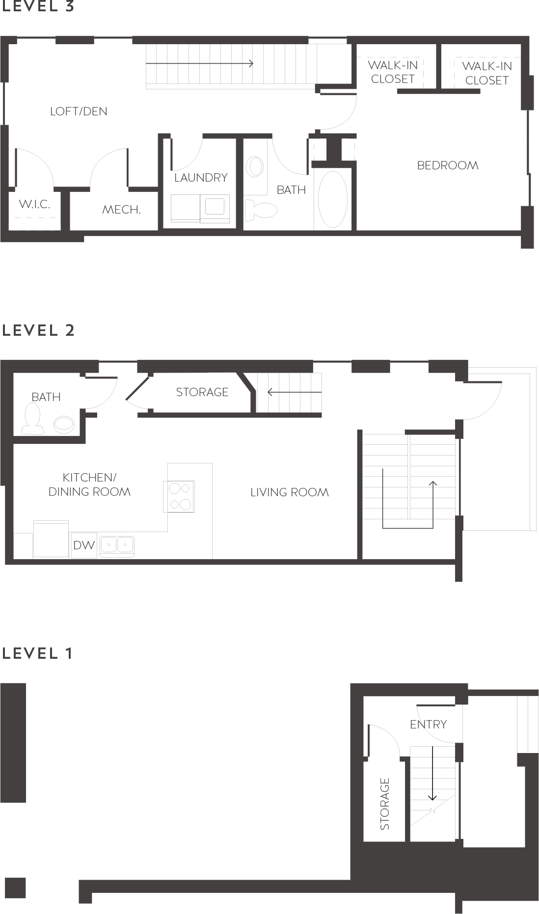 Floor plan for 1 bed, 1.5 baths, 1075 sqft